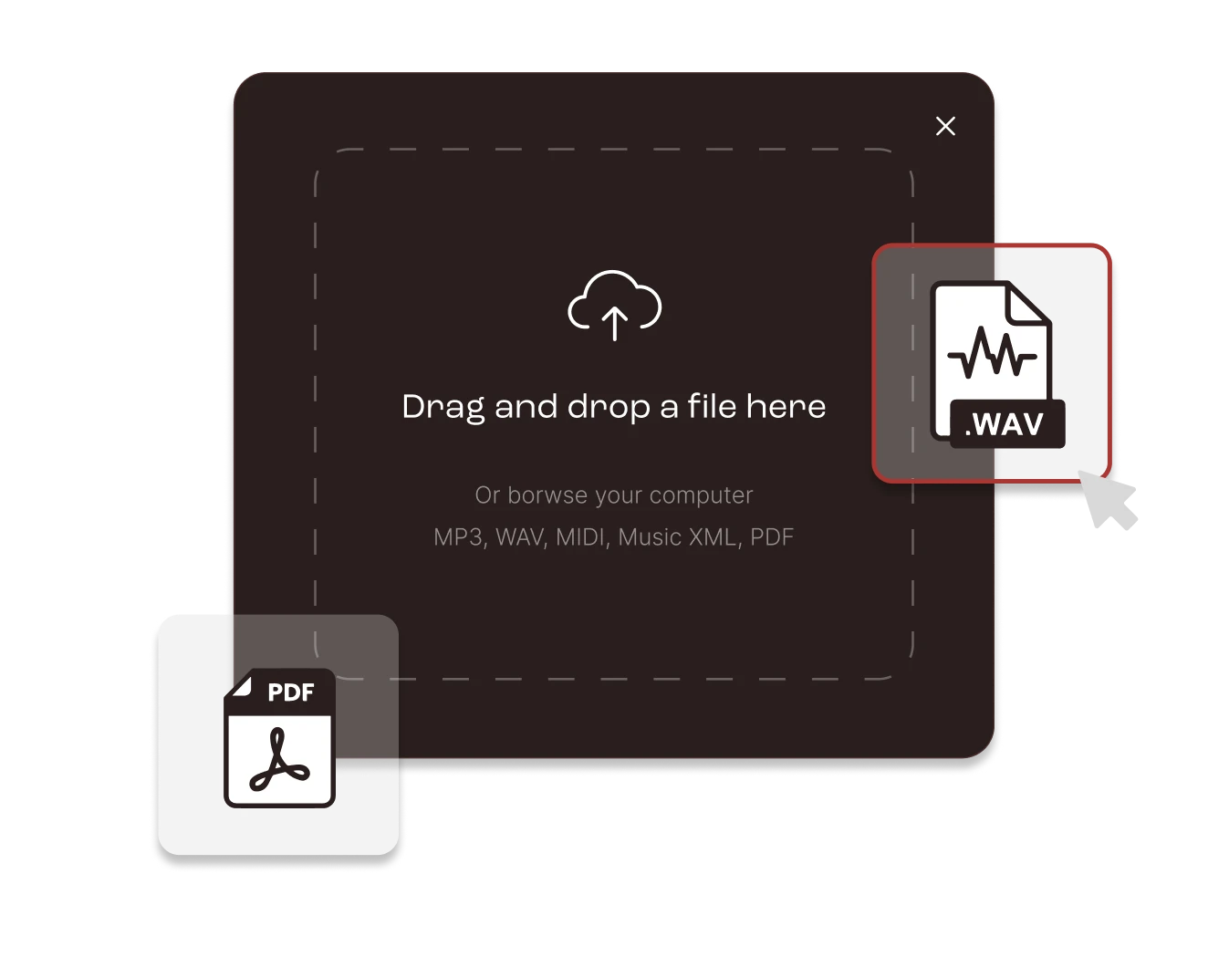Dragging an audio file onto the upload panel